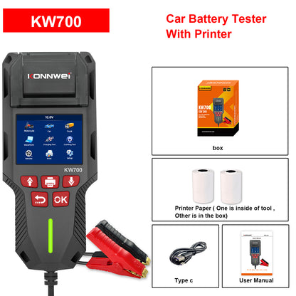 KONNWEI KW700 Batteritester m/ Indbygget Printer – 12V &amp; 24V - BilligStyling