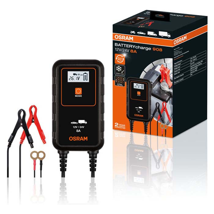 Osram Batterilader 8A, 1,5m kabel - Til Bil, MC &amp; Varevogn - BilligStyling