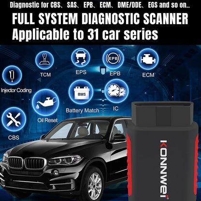 KONNWEI Kdiag - Bildiagnostik Scanner Pro, OBD2 Bluetooth iPhone, Android (inkl. taske) - BilligStyling