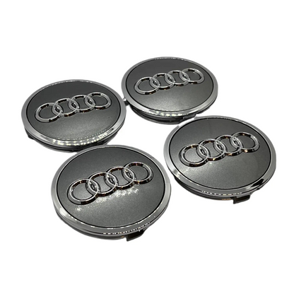 Audi centerkapsler i sølv/grå, sæt med 4 stk - 61/69 mm - BilligStyling