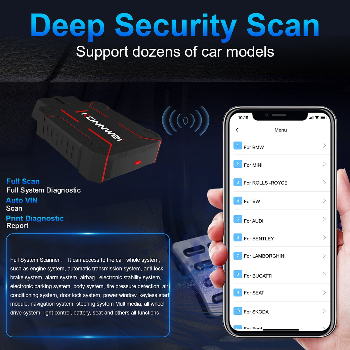 KONNWEI MaxOBD – Fuld System OBD2 Scanner (Bluetooth iOS/Android) KONNWEI