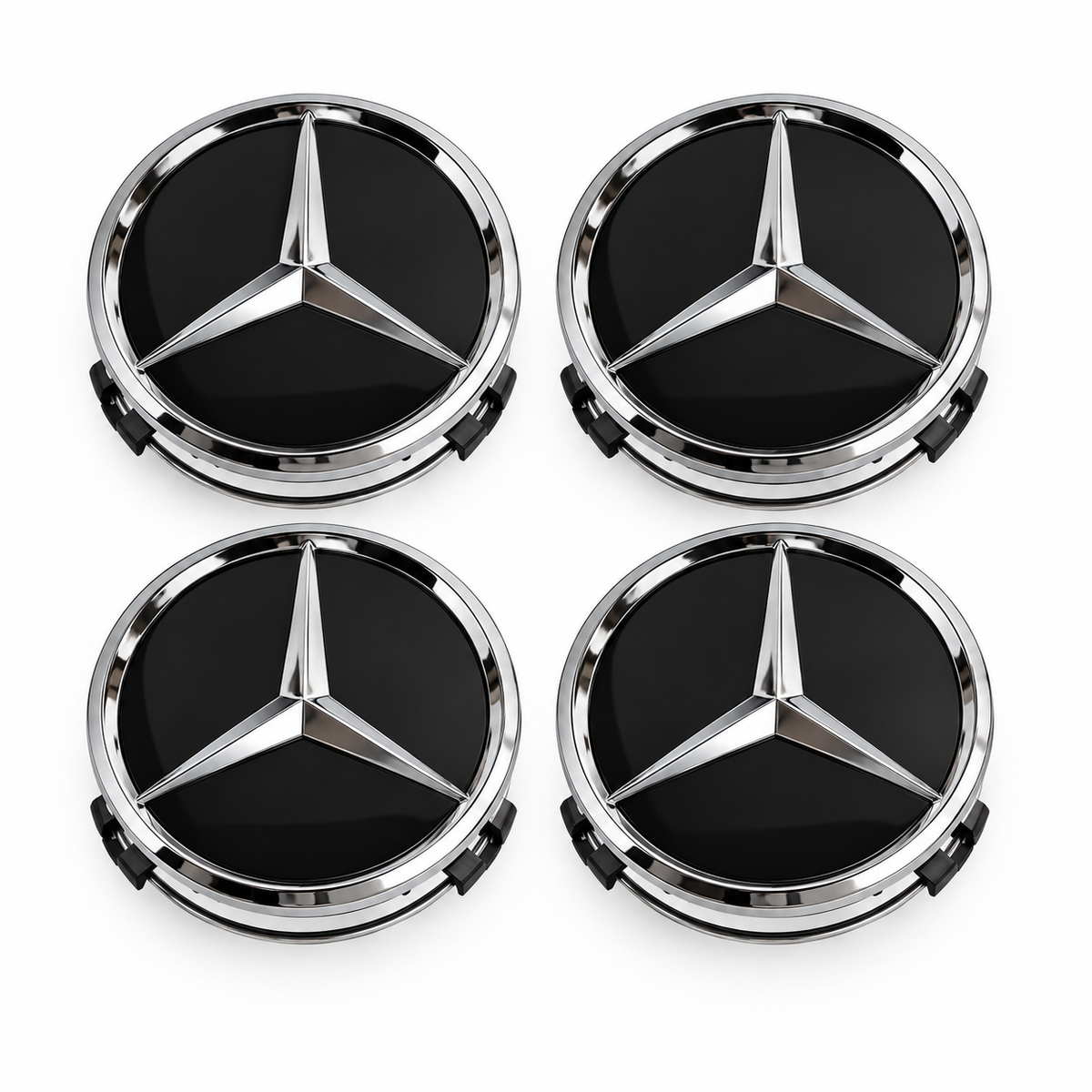 Mercedes centerkapsler, sæt med 4 stk - 75 mm, Sort BilligStyling